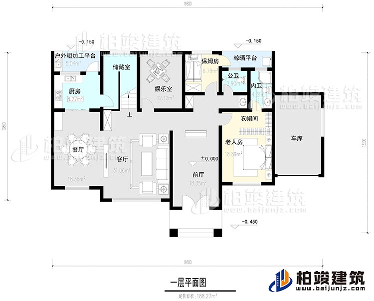 一層：2臥室，公衛(wèi)，健身房，2露臺。