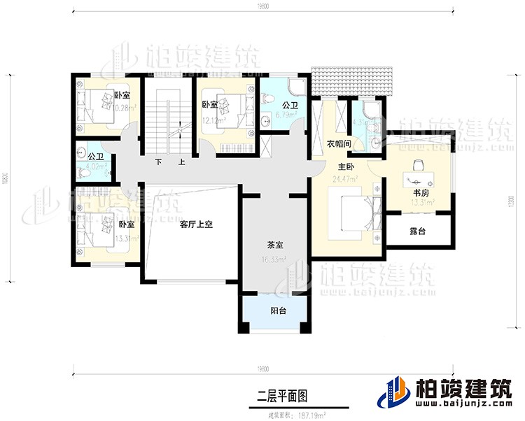 二層：4臥室，陽臺，露臺 ，衣帽間，書房，內衛(wèi)，公衛(wèi) ，茶室