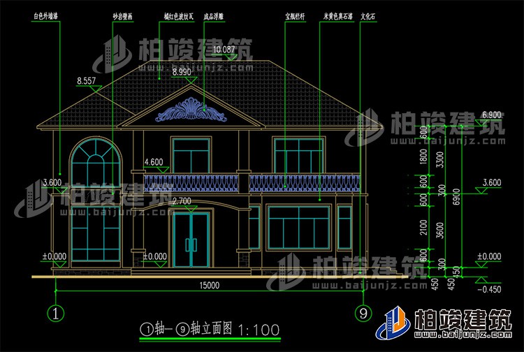 農(nóng)村二層別墅自建房施工效果圖紙全套BZ267-簡(jiǎn)歐風(fēng)格