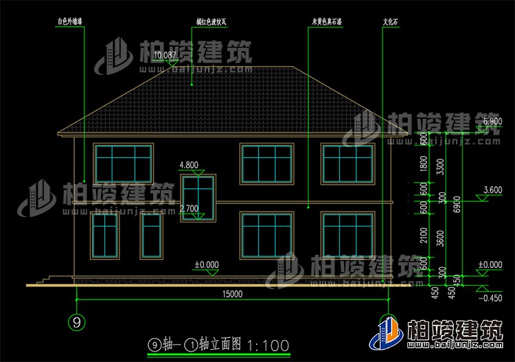 農(nóng)村二層別墅自建房施工效果圖紙全套BZ267-簡(jiǎn)歐風(fēng)格