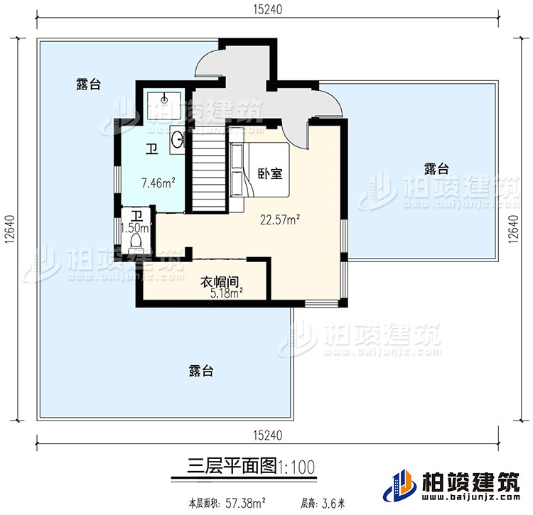 三層：臥室、公衛(wèi)、衣帽間、三露臺