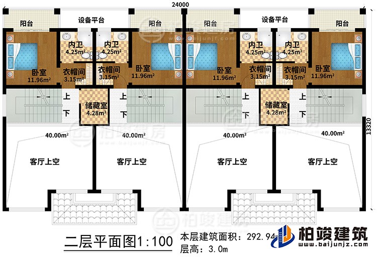 二層：4客廳上空、2儲藏室、4臥室、4衣帽間、4內(nèi)衛(wèi)、4陽臺