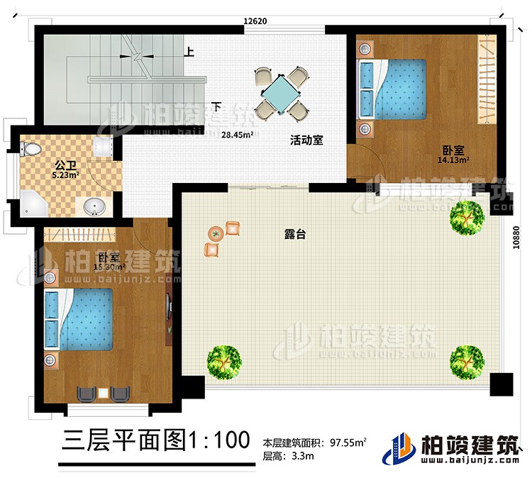 三層：活動室、2臥室、公衛(wèi)、露臺