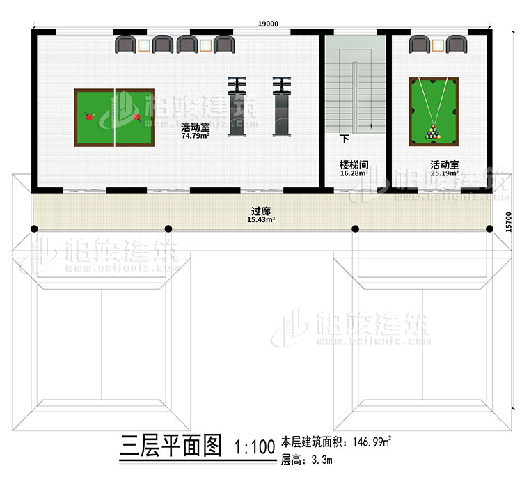 三層：2活動(dòng)室、樓梯間、過(guò)廊