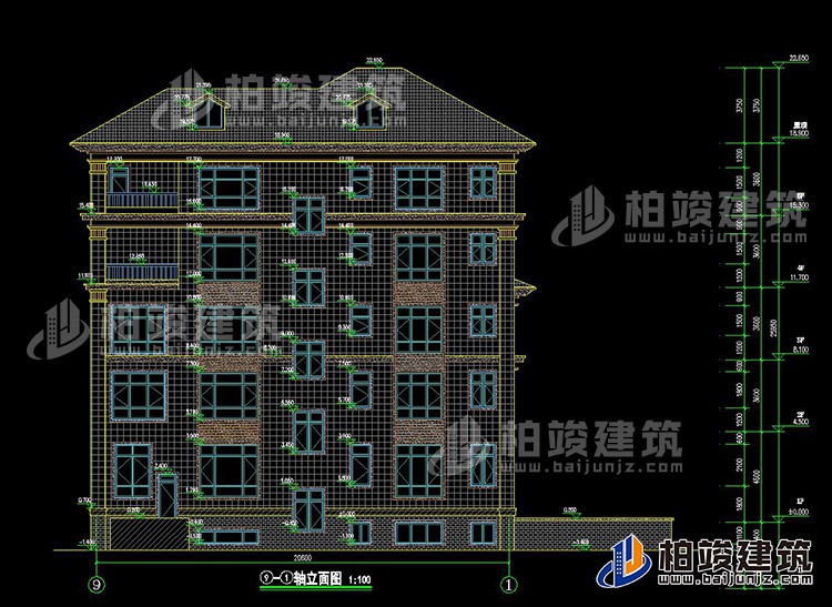 農(nóng)村五層自建房設(shè)計(jì)效果圖有電梯及地下車(chē)庫(kù)BZ506-新中式風(fēng)格